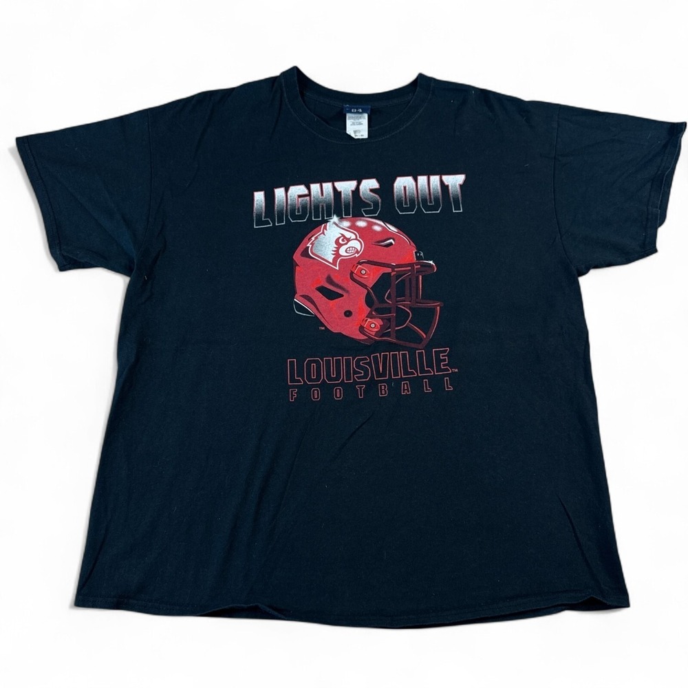Vintage Louisville Cardinals Football T Shirt Adult‎ Size XL Black Red Varsity